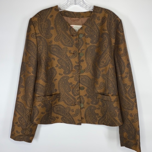 Vintage Hauber Sporting Life Brown Paisley Wool Blazer Jacket Germany Size 8 - Picture 1 of 9